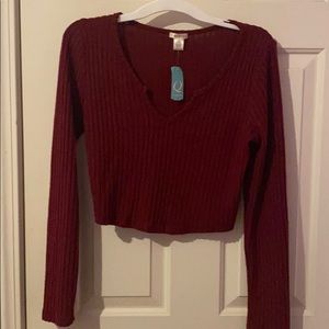 Burgundy two piece set; long sleeve shirt
